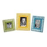 Set of 3 Vivid Hand Cut Ceramic Photo Picture Frames with Graphic Links Pattern