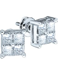 Real Diamond Earrings 0.25CTW DIAMOND LADIES 4 STONE INVISIBLE EARRINGS White-gold 14K