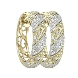 14K Two Tone Gold 1/6 ct. Diamond Huggie Earrings