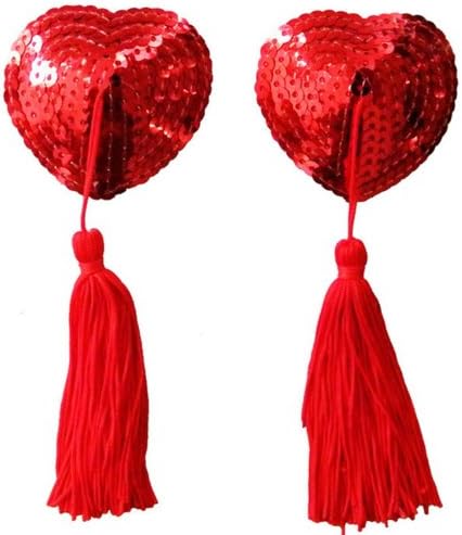 AllBueaty Sexy Red Lingerie Sequin Heart Tassel Breast Bra Nipple Sticker Cover Pasties