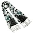 100% Pashmina/Cashmere Large Color Rose Tassel Ends Long Scarf Shawl - Blue