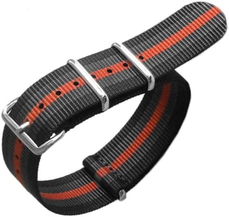 NATO-Style Black, Grey, Orange Striped Nylon Strap with Stainless Steel Buckles NATO-5-SS-0001 (20mm)