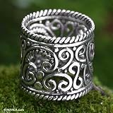 Sterling silver band ring, Floral Rapture