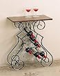 Designer Wine Rack/Side Table with Wood Top in Scroll Style Structure