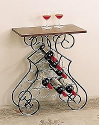 Designer Wine Rack/Side Table with Wood Top in Scroll Style Structure