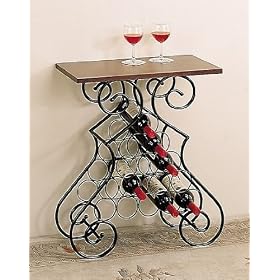 Designer Wine Rack Side Table with Wood Top in Scroll Style Structure by T & D IMPORT, INC.