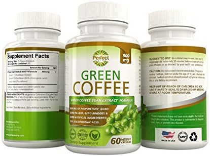 Perfect Nutra Green Coffee Bean Extract with Chlorogenic Acid 800mg - Natural Weight Loss Formula - 60 Capsules