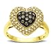 XPY 10k Yellow Gold Chocolate Brown Diamond and White Diamond Pave Heart Ring (1/3 cttw, I-J Color, I2-I3 Clarity), Size 7
