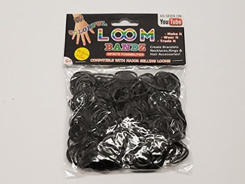Colorful Loom Bandz Latex-Free Rubber Bands - 300 Bands &amp; 12 S Clips (BLACK)