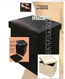 Collapsible Faux Leather Storage Ottoman in Almond