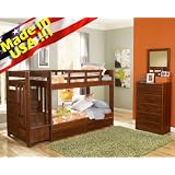 Solid wood Reversible Stairway Twin / Twin Bunk Bed w/ Drawer,Under bed drawers,Made in USA