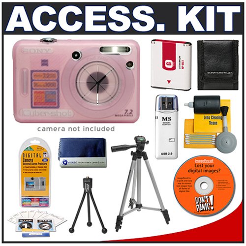 Snug-It Tight Fit Camera Skin (Pink) with Spare NP-BG1 Battery + Memory Stick Card Reader + Compact Digital Travel Tripod + Cameta Bonus Accessory Kit for Sony Cyber-Shot DSC-W50 / DSC-W55 / DSC-W70 Digital Camera