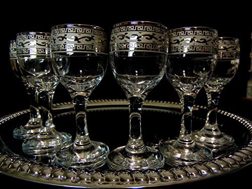 Crystal Goose Versace-inspired Bohemian Crystal 2-Ounce Sherry Platinum Glasses, Set of 6