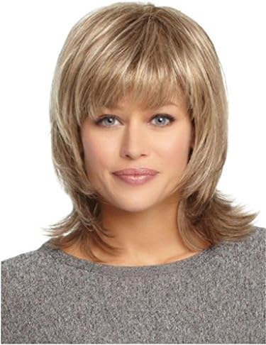 RainbowWigs Women Shoulder Length Ginger Natural Hair Wig with Fulll Bangs CB01