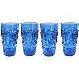 Set of 4 Le Cadeaux Break Resistant Drinkware Highball or Ice Tea Glasses, Blue