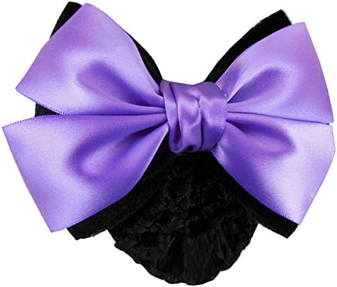 Korean Style Elegent Lace Bow Bowknot Mesh Elastic Snood Net Hairnets Barrette Hair Clip Accessories Decor Bun Cover (Purple)