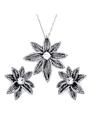 Nickel Free Sterling Silver Pendant & Earring Sets Black Rhodium Flower Set