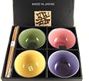 8PC JAPANESE PORCELAIN RICE BOWL & CHOPSTICK SET