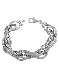 Rhodiumplated Sterling Silver Ribbed Fancy Link Bracelet (8 Inch)