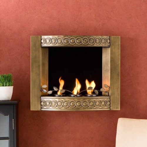 Wall Mount Fireplace Punched Tin Pattern Antique Gold Finish