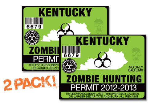 Kentucky-ZOMBIE HUNTING PERMIT TAG-2 PACK-DECAL STICKER-LICENSE-2012/2013-KY