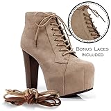 Speed Limit 98 ROSA Designer Inspired Lita Style Chunky High Heel Lace Up Ankle Boot Bootie TAUPE SUEDE /CAMEL LACE (8.5)