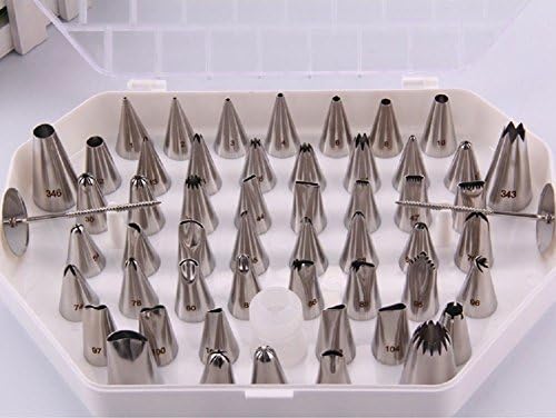 UMIKAkitchen 56pcs DIY Icing Tip Set Tools, Cake Icing Decorating Tips 18/8 Stianless Steel Fondant Tools Cake Decorating Nozzle Tips Set For Beginners &amp; Professionals