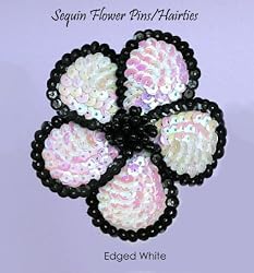 Sequin Flower Pin / Hair Tie ~ Edged White