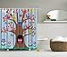 Ambesonne Owl Shower Curtain, Cartoon Birds and Butterflies on a Tree Style Composition Illustration, Cloth Fabric Bathroom Decor Set with Hooks, 69