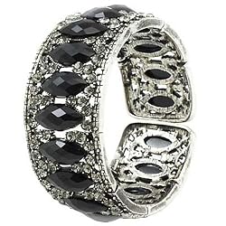 Black Wide Rhinestone Cuff Bangle Bracelet Fashion Jewelry