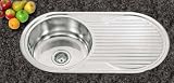 Kitchen Sinks Inset Round Bowl Brushed Steel With Drainer AND Full Waste Kit (N01bs)
