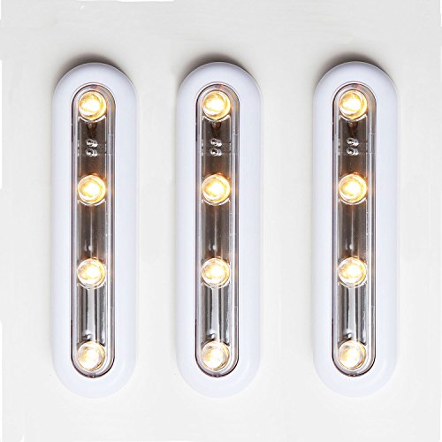 Set of 3 Touch-Activated Gemini Stick-on Touch Lights with Warm White LEDs, Dimmer and Batteries Included, Best for Cabinets, Closets, Hallways, Stairs, and Showcases