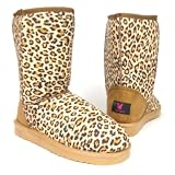 Womens Casual Comfort Mid Calf Pull On Flat Playboy Bunny Boots Leopard Print , 5-10