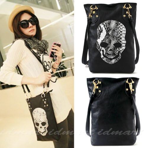 HiyadealVintage Pu Skull Rivet Hobo Shoulder Handbag Satchel Crossbody Tote Bag