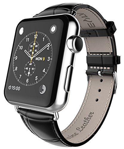 Apple Watch Strap Band - E LV Apple Watch 42MM - Strap Band High Quality Premium Strap Band Accessories for Apple Watch 42MM with [ADAPTER] to install - CROCODILE BLACK
