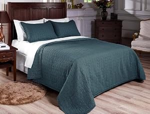 Chezmoi Collection 3-Piece Vintage Washed Solid Cotton Quilt and Shams Set, King, Blue