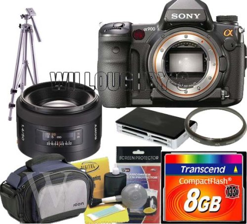 Sony Alpha DSLR-A900 Digital SLR Camera + Sony 50mm f/1.4 Lens for Sony Alpha Digital SLR Camera + Transcend 8GB Compact Flash 133x + Willoughby's Accessory Kit