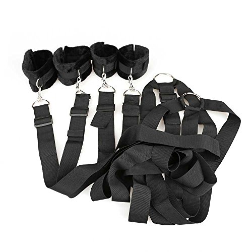 Lavani Sm Crazy Sex Toy Under the Bed Restraint System Neoprene Bed Restraints Kits for Bondage and Bdsm Sex Toy Lock Down Durable Portable Large Straps with Steel Hooks Attached with Handcuffs and Ankle Cuffs(Black)