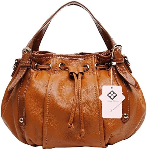 Tom Clovers New Genuine Leather Fashion Hot Sell Vintage Style Collection Top-handle Cross Body Shoulder Bag Hobo Satchel Drawstring Handbag for Women Brown