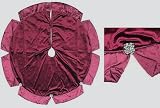 48" Burgundy Christmas Tree Skirt With Brooch Rhinestone Accents