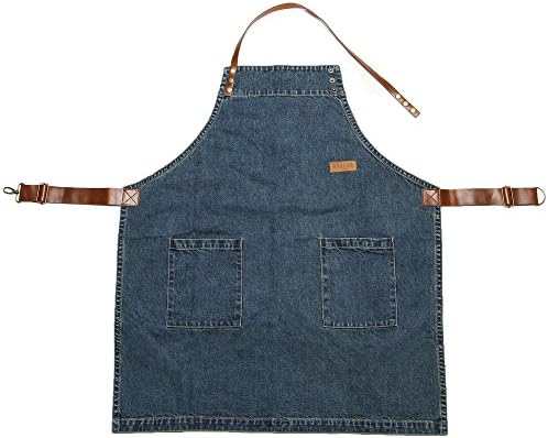 woocao Unisex Full Denim Cotton Fashion Gardening Kitchen Tool Sexy Apron with Pockets