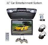 Car 11 Entertainment System, 12 Flip Down TFT Monitor with Built-in DVD player and Games. Features Built-in Stereo Speakers, FM and 2 Channel IR Transmission. Includes 2 Dual Channel Wireless Headphones and 2 Game Controllers