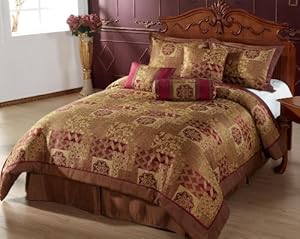 CozyBeddings 7pc Comforter Set Brown, Gold, Burgundy Bed-in-a-bag FULL Size Bedding