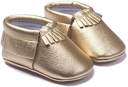 Baby Boy Girl Pre-Walker Leather Tassel Fringe Moccasin Slip-on Shoes (11cm(4.3inch), Gold)