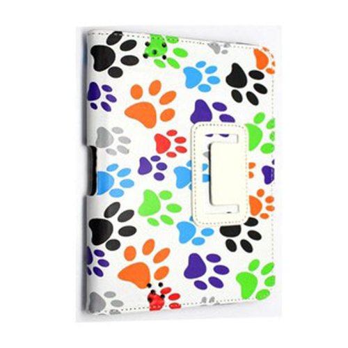 APPLE IPAD MINI 2 II TABLET MULTI DOG CAT PAW FOOT WITH BUILT IN MAGNET FOR SLEEP/WAKE STANDBY BOOK FOLIO PU LEATHER CASE COVER POUCH +STYLUS