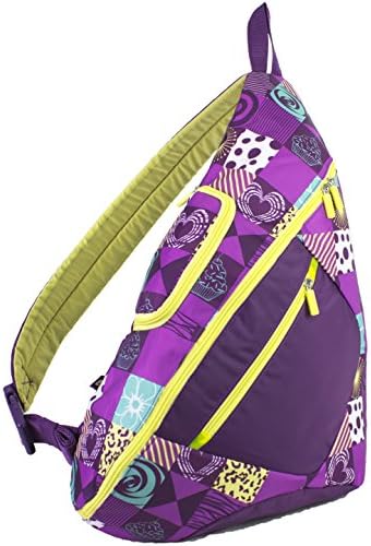 FUEL Eastsport Crossbody Trapezoid Backpack, Purple Blocks Print