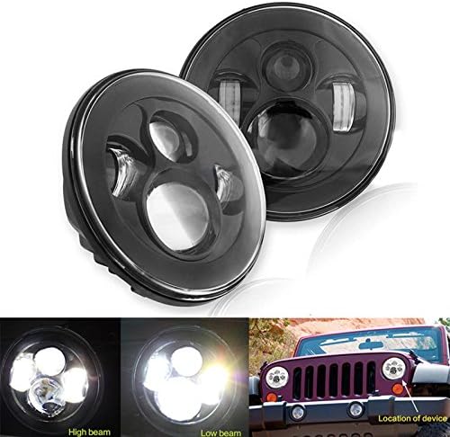2x 7Inch Round Cree Led Headlight 80W 9000 LM Hi/Lo Beam with Halo Ring Angel Eye &amp; White DRL Aluminum Housing for Jeep Wrangler JK TJ LJ 1997 - 2016