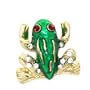 Adorable Small Green Frog Button Pin with Crystals Gold Tone
