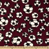 60'' Wide Sports Fleece Soccer Balls Deep Maroon Fabric By The Yard