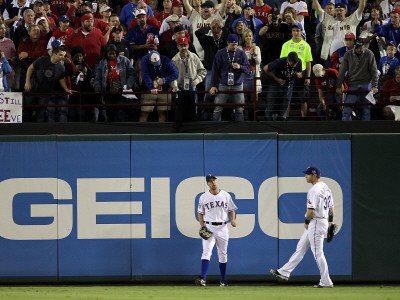 Texas Rangers v. San Francisco Giants, Game 5: David Murphy, Josh Hamilton Photographic Poster Print by Ronald Martinez, 18x24